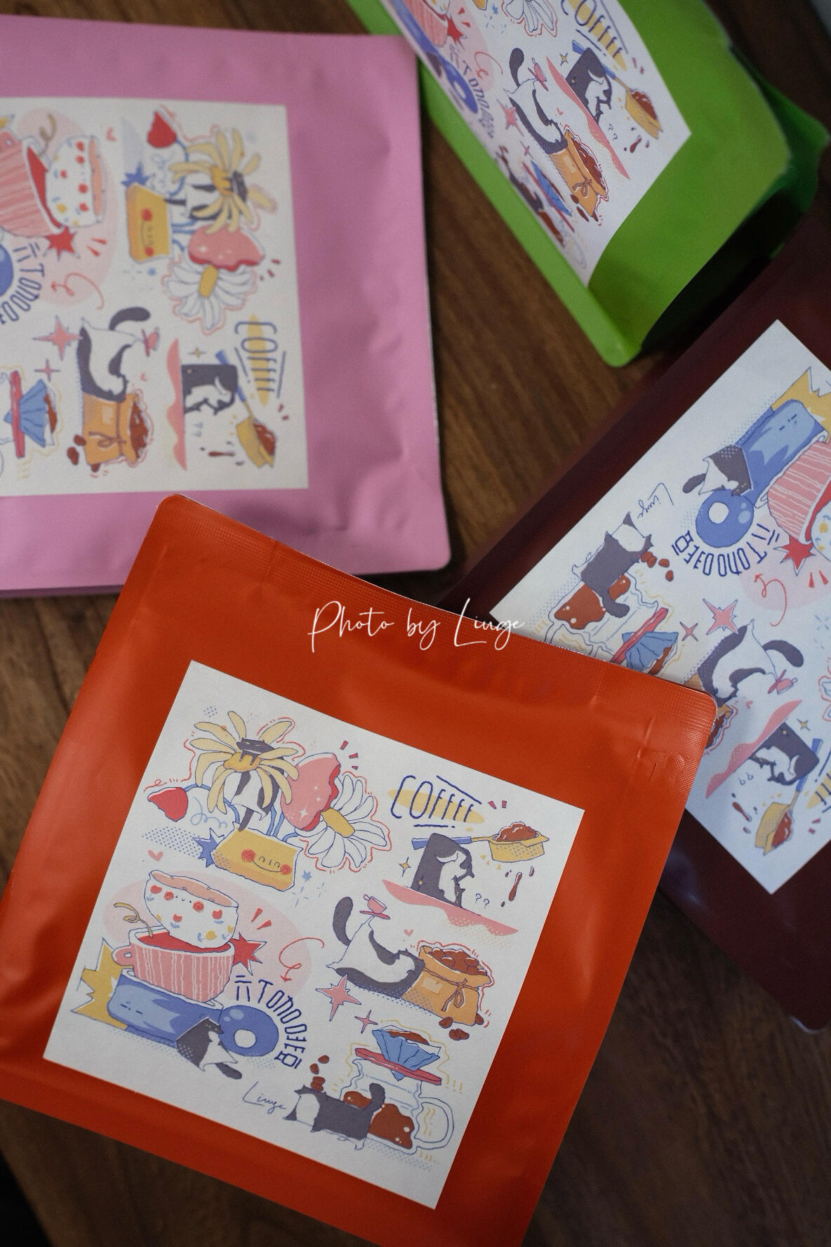 Colourful printed coffee pouches